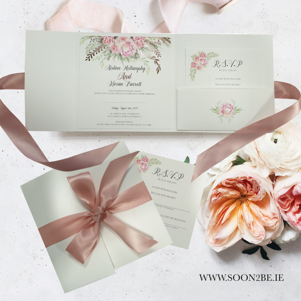 rose ribbon wedding invitation
